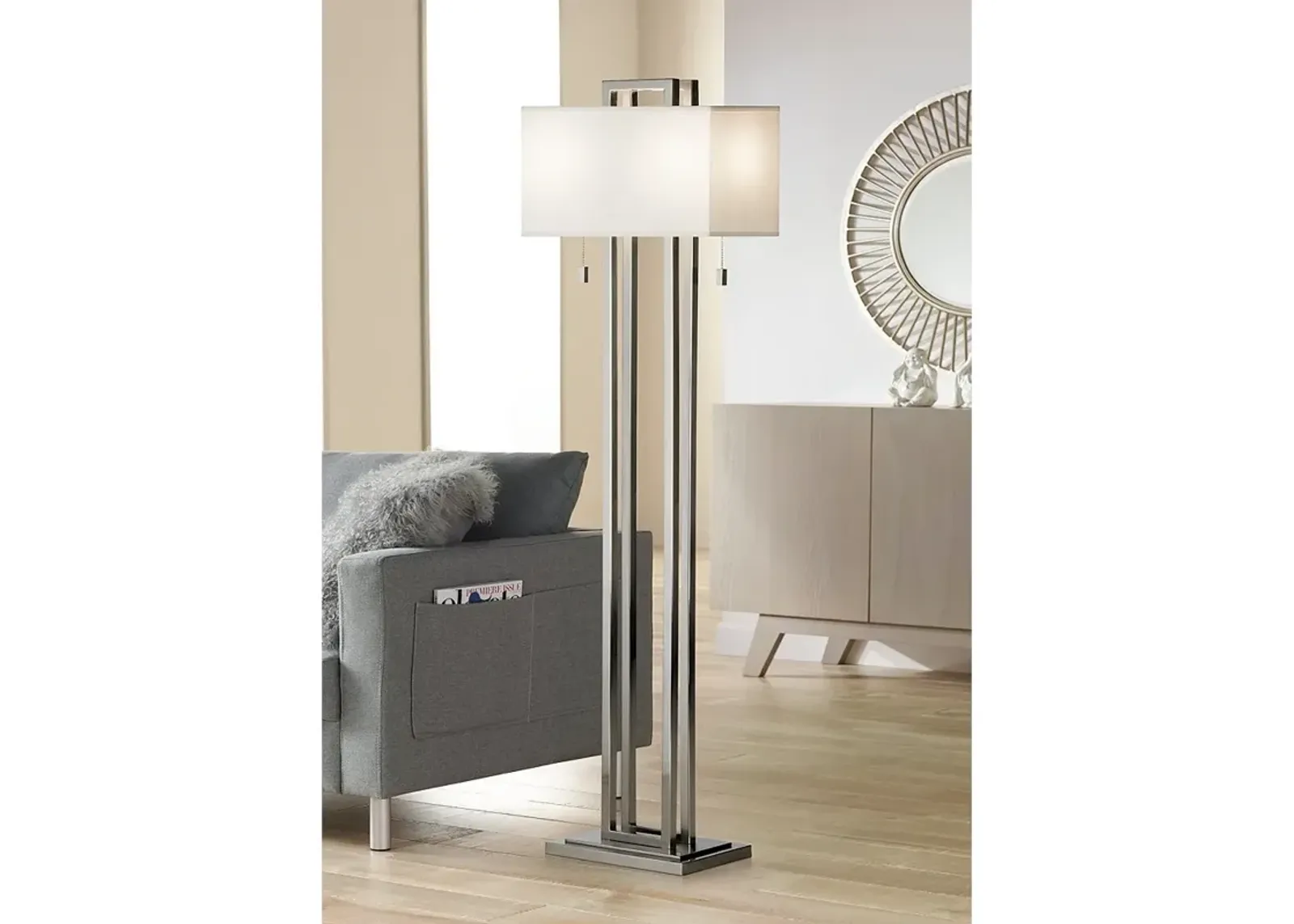 Possini Euro Gossard 62" Modern Brushed Nickel Floor Lamp