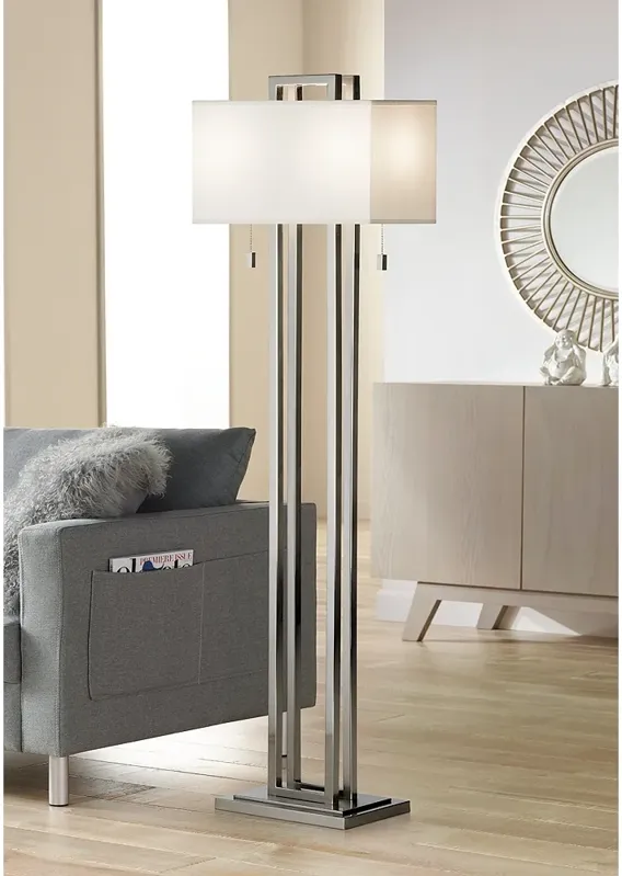 Possini Euro Design Double Tier 62" Modern Brushed Nickel Floor Lamp