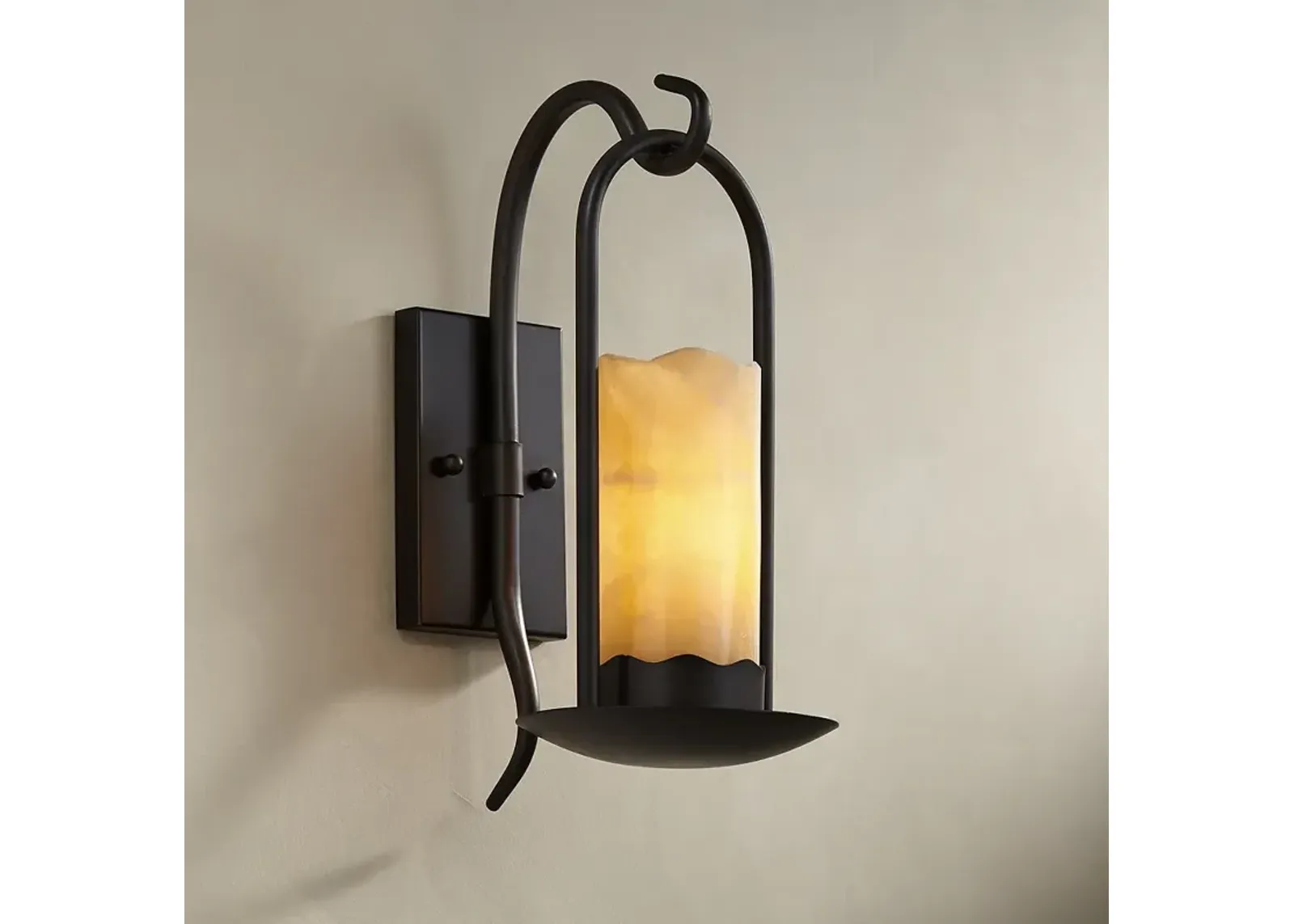 Franklin Iron Works Rustic Onyx 14 1/2" Faux Candle Light Wall Sconce