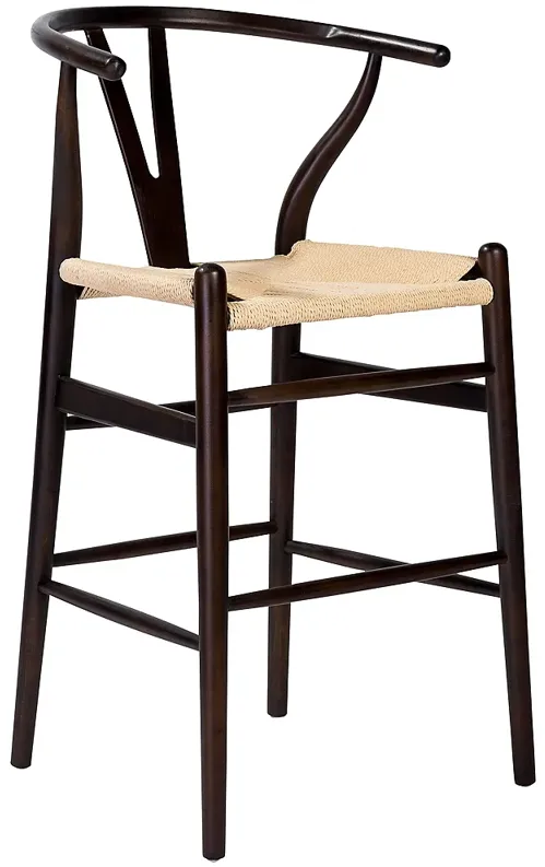 Evelina 26" High Walnut Wood Counter Stool with Natural Rush Seat