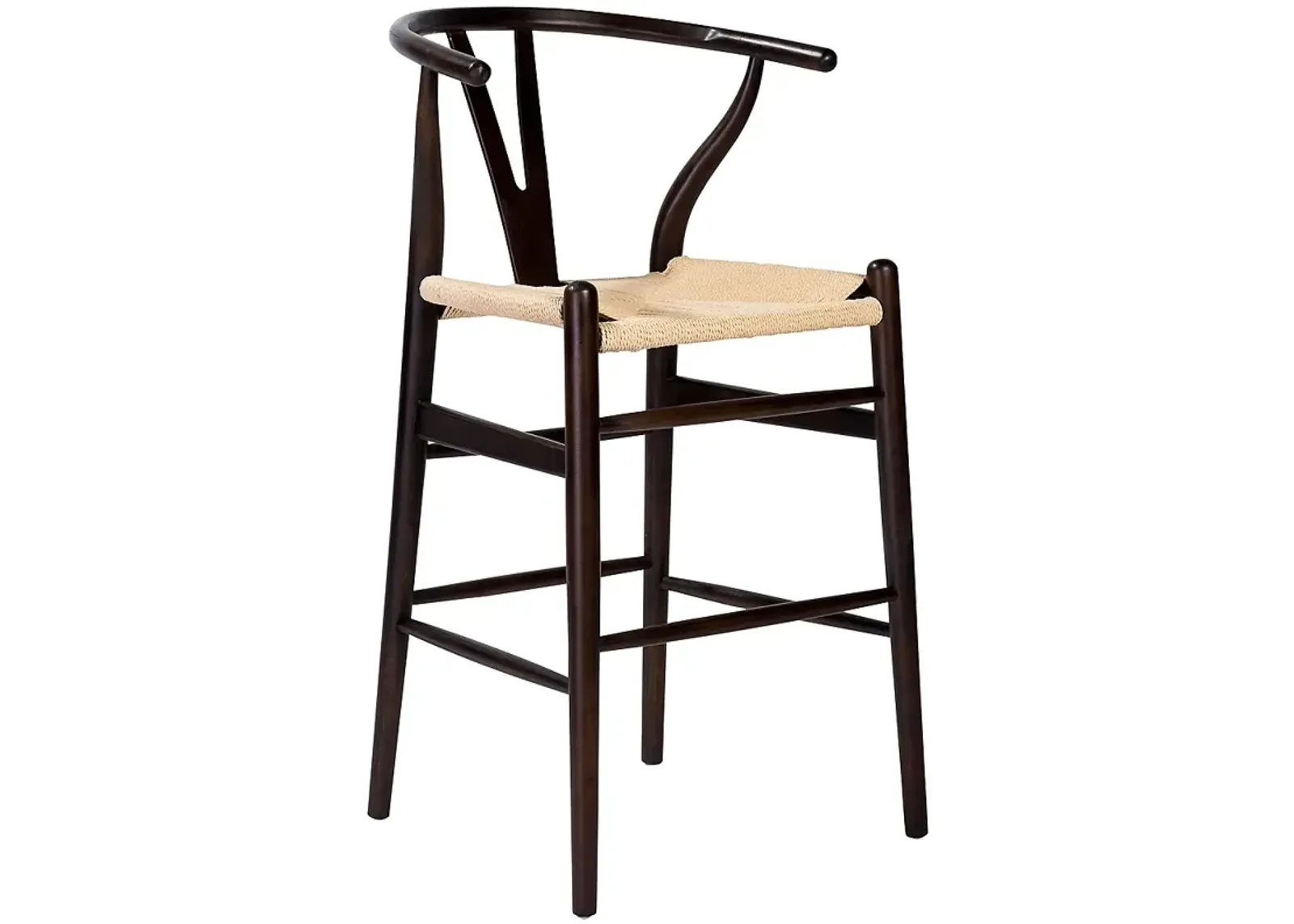 Evelina 26" High Walnut Wood Counter Stool with Natural Rush Seat