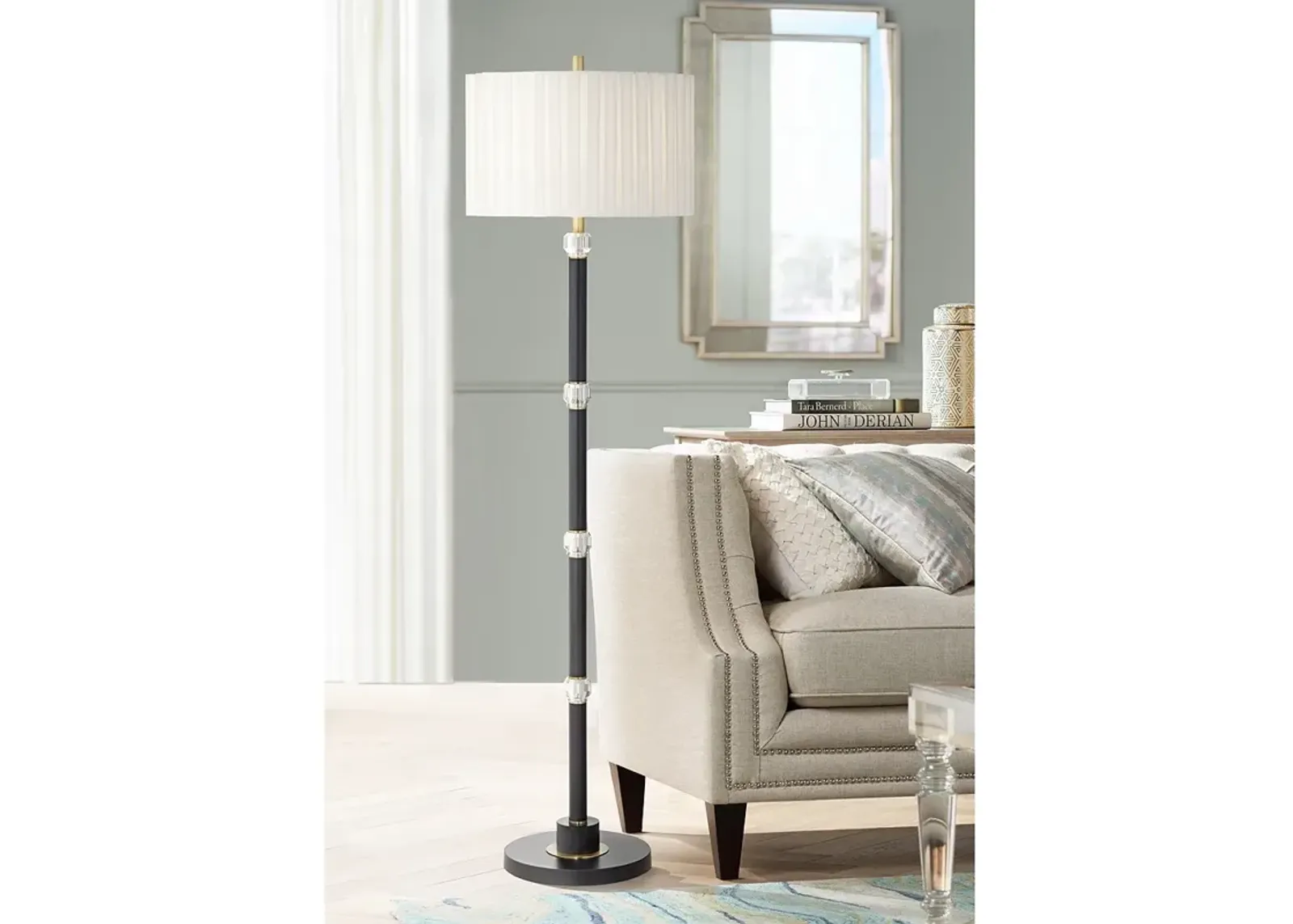 Possini Euro Lewis 66" High Black and Crystal Floor Lamp