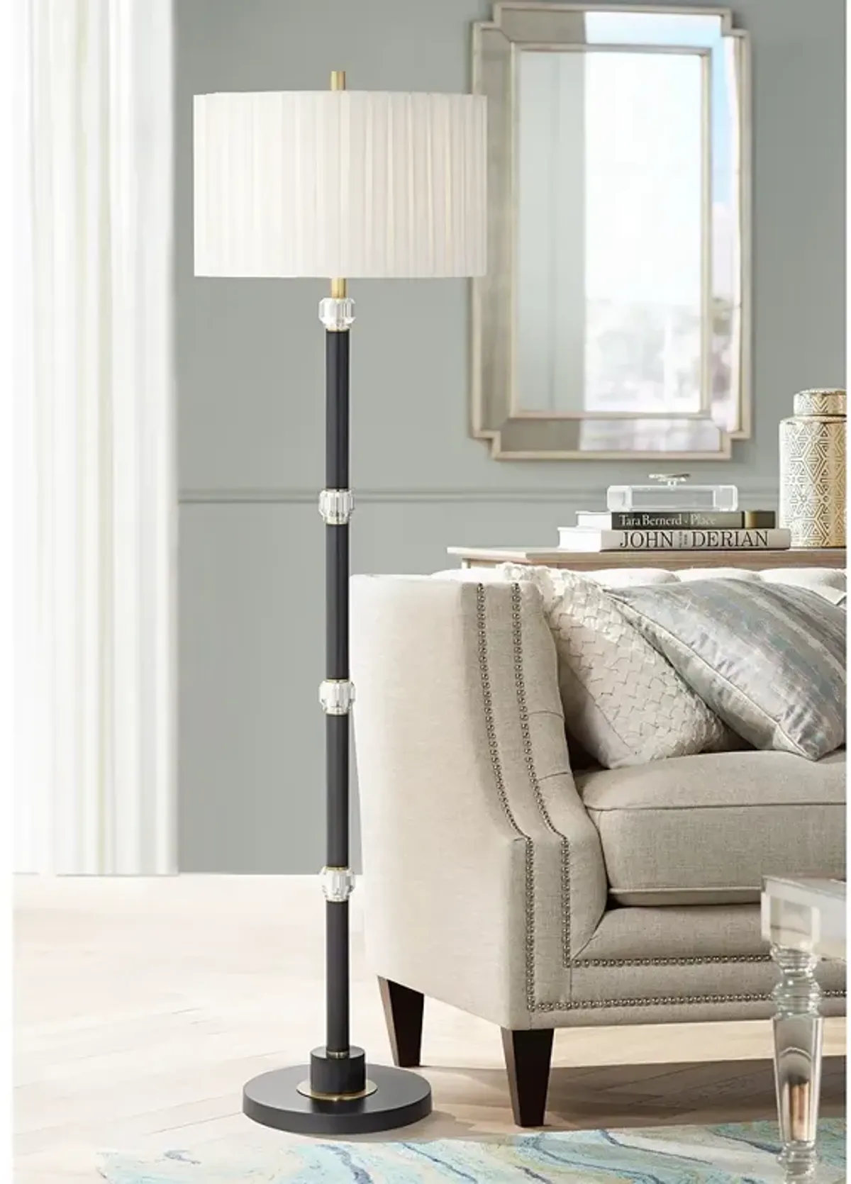 Possini Euro Lewis 66" High Black and Crystal Floor Lamp