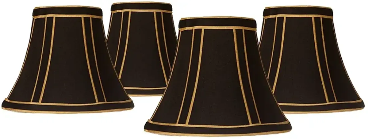 Black with Gold Trim Clip Chandelier Shades 3x6x5 (Clip-On) Set of 4