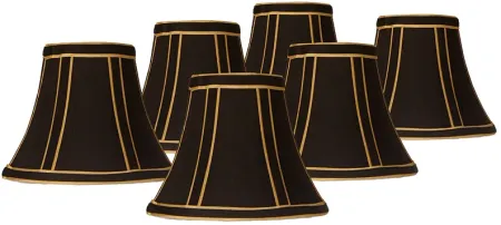 Black with Gold Trim Chandelier Clip Shades 3x6x5 (Clip-On) Set of 6