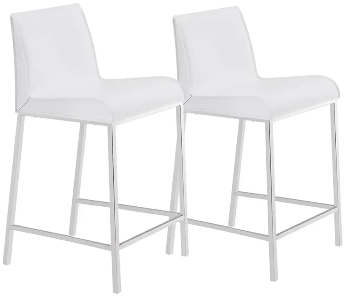 Cam 24" White Leather Counter Stool Set of 2