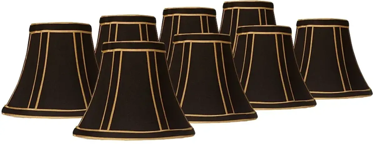 Black with Gold Trim Chandelier Clip Shades 3x6x5 (Clip-On) Set of 8