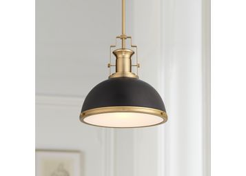 Possini Euro Design Posey Wide Black And Gold Dome Pendant Light