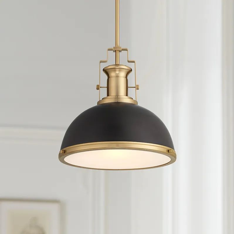Possini Euro Design Posey 13" Wide Black and Gold Dome Pendant Light