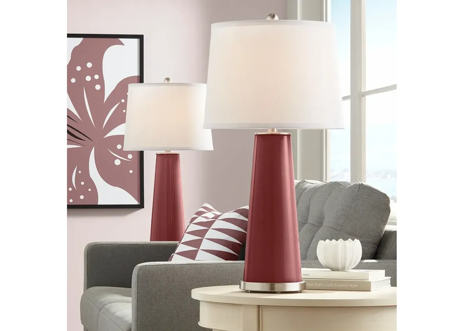 Color Plus Leo 29 1/2" Modern Glass Toile Red Table Lamps Set of 2