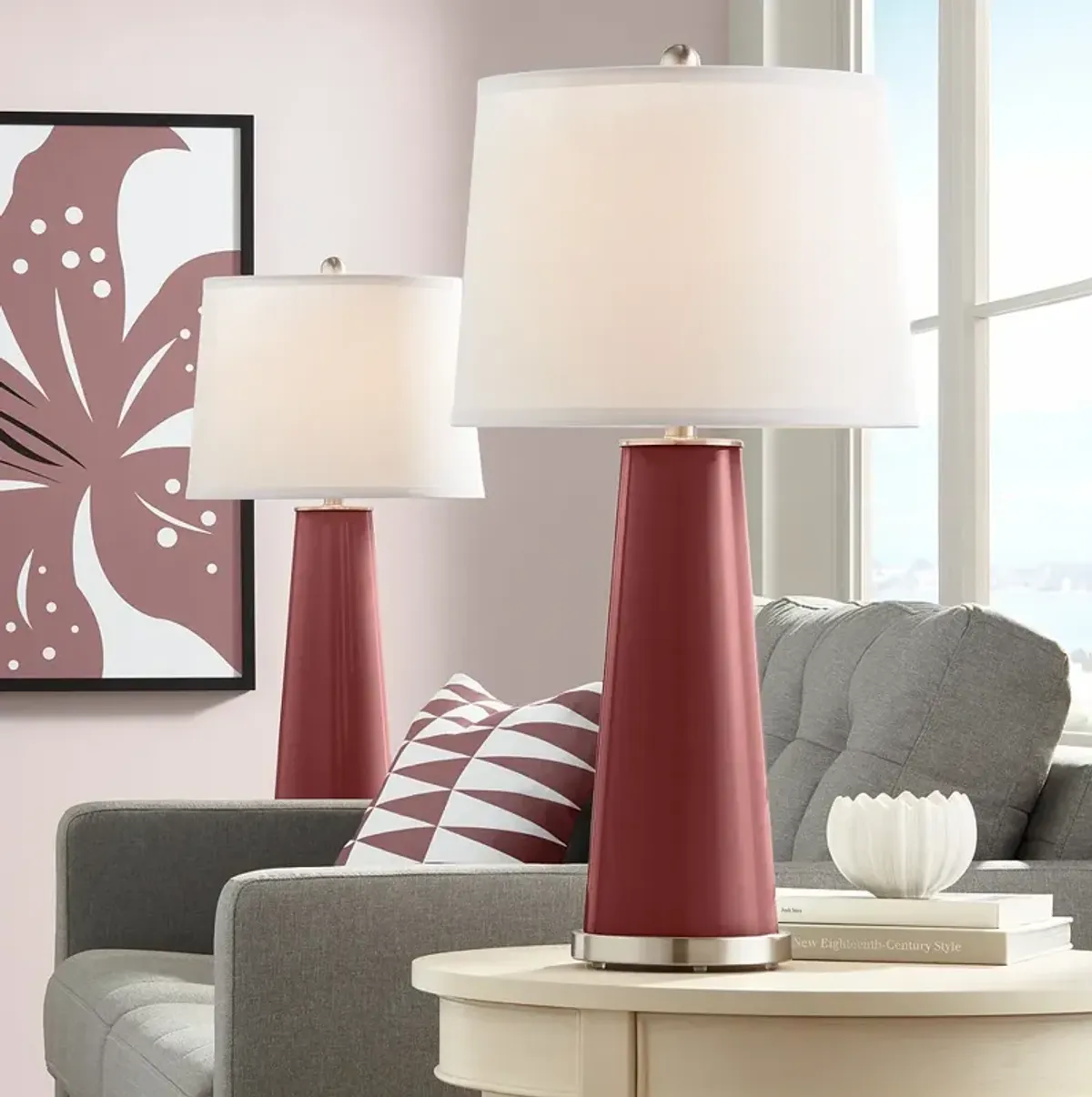 Color Plus Leo 29 1/2" Modern Glass Toile Red Table Lamps Set of 2