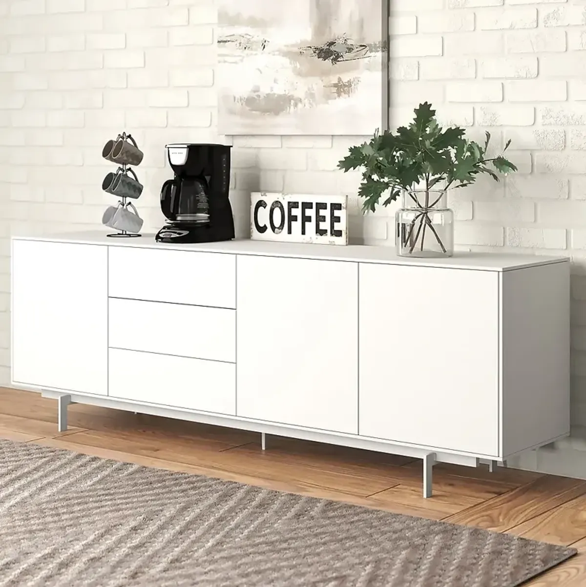 Birmingham 84" Wide White Wood 3-Door 3-Drawer Sideboard