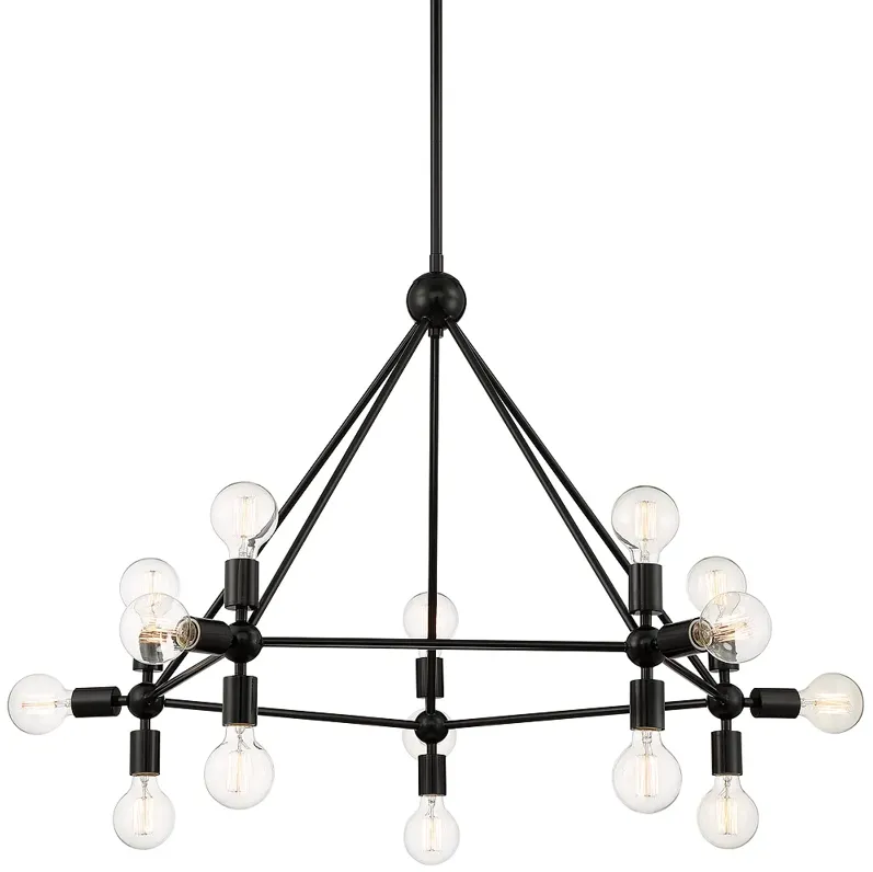 Lundry 45" Wide Gloss Black 15-Light Pentagon Chandelier