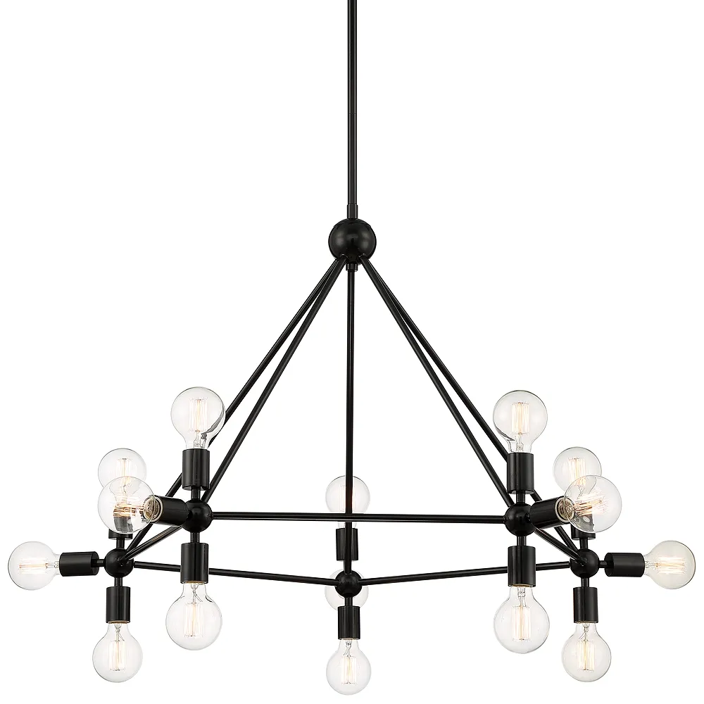 Lundry 45" Wide Gloss Black 15-Light Pentagon Chandelier