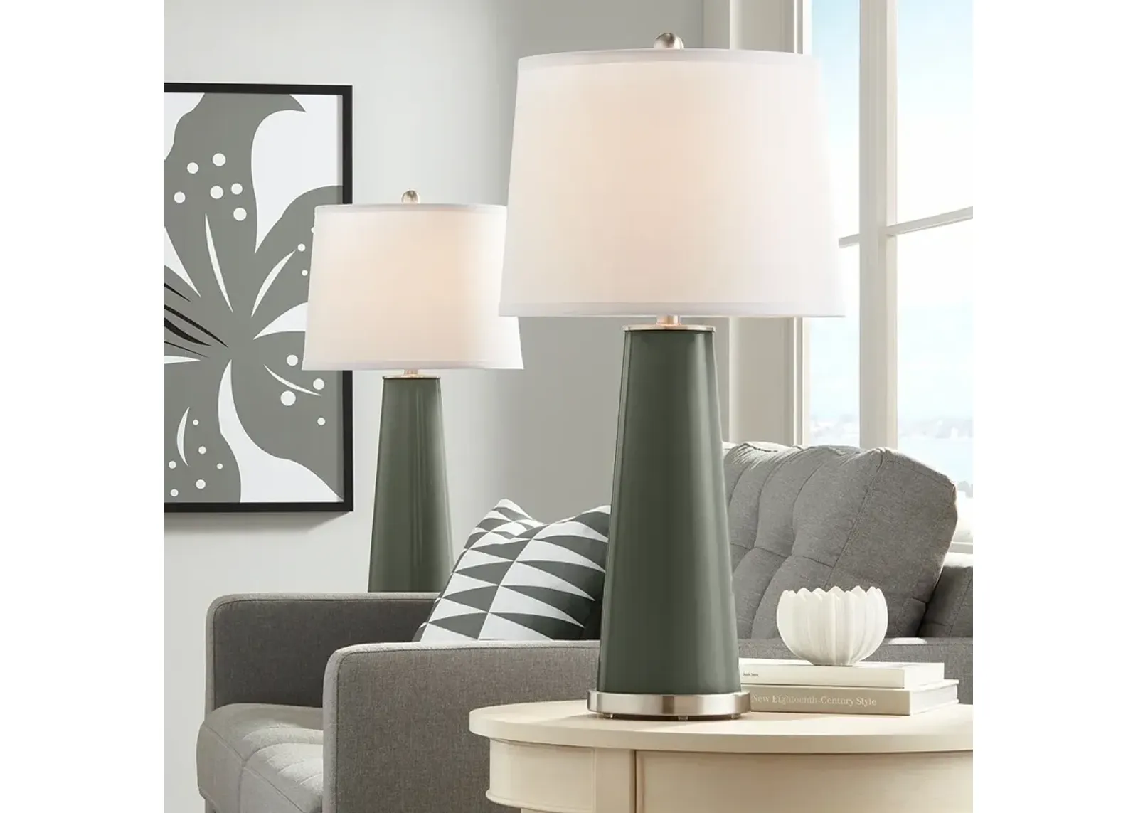 Color Plus Leo 29 1/2" High Pewter Green Table Lamps Set of 2