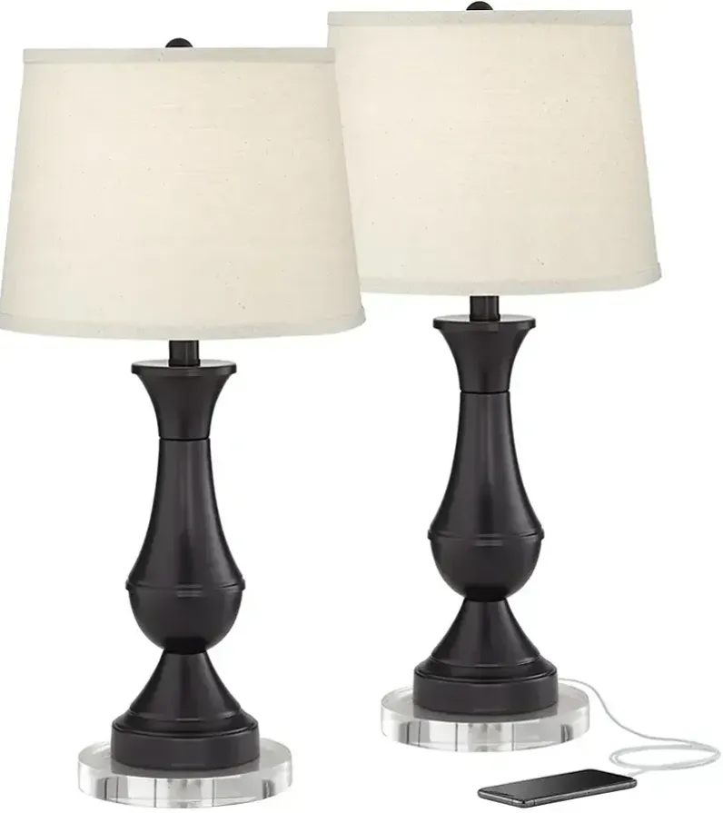 Regency Hill Blakely 26" Bronze Touch LED USB Lamps with Risers