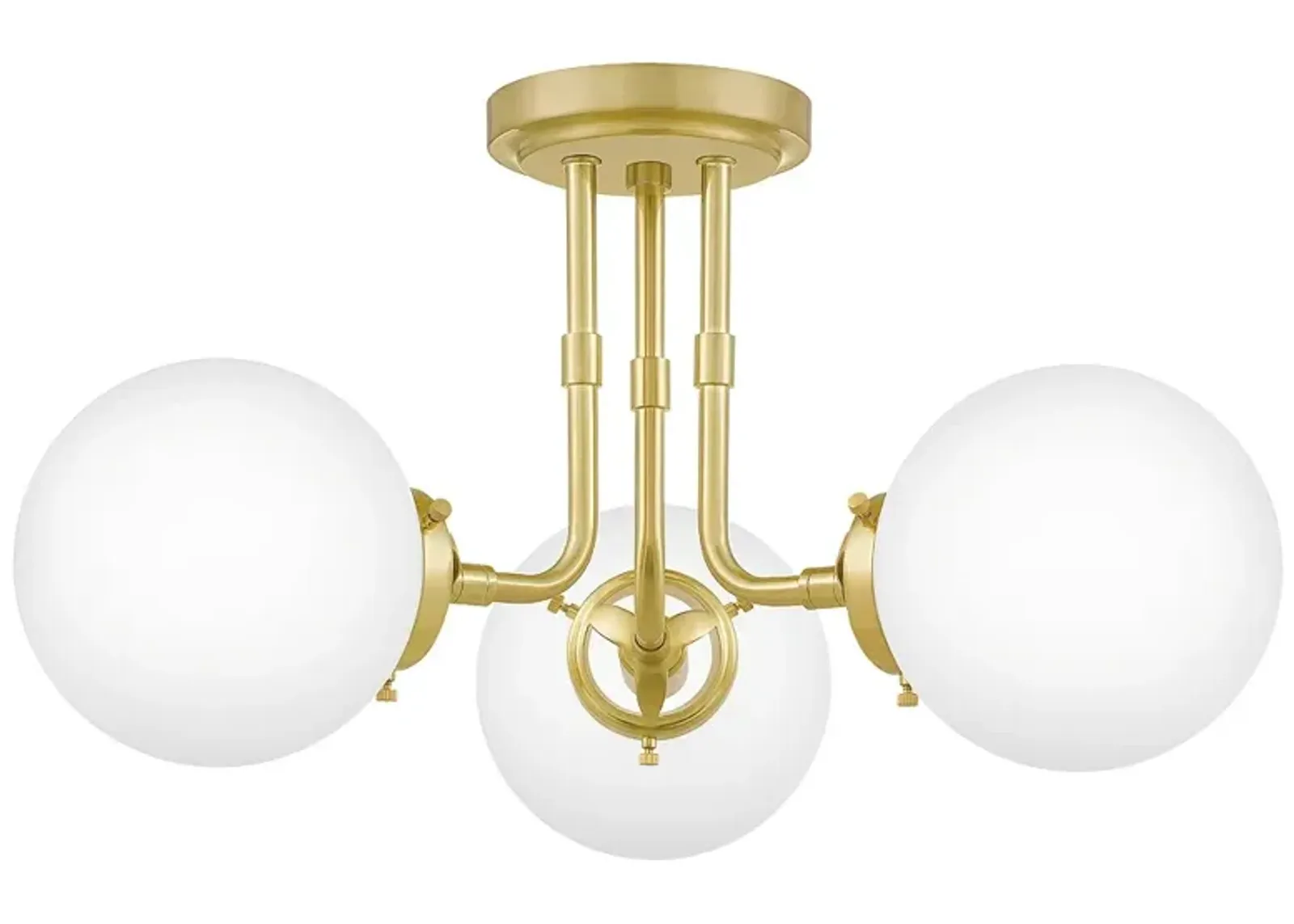 Quoizel Landry 3-Light Brass White Globe Semi-Flush Modern Ceiling Light