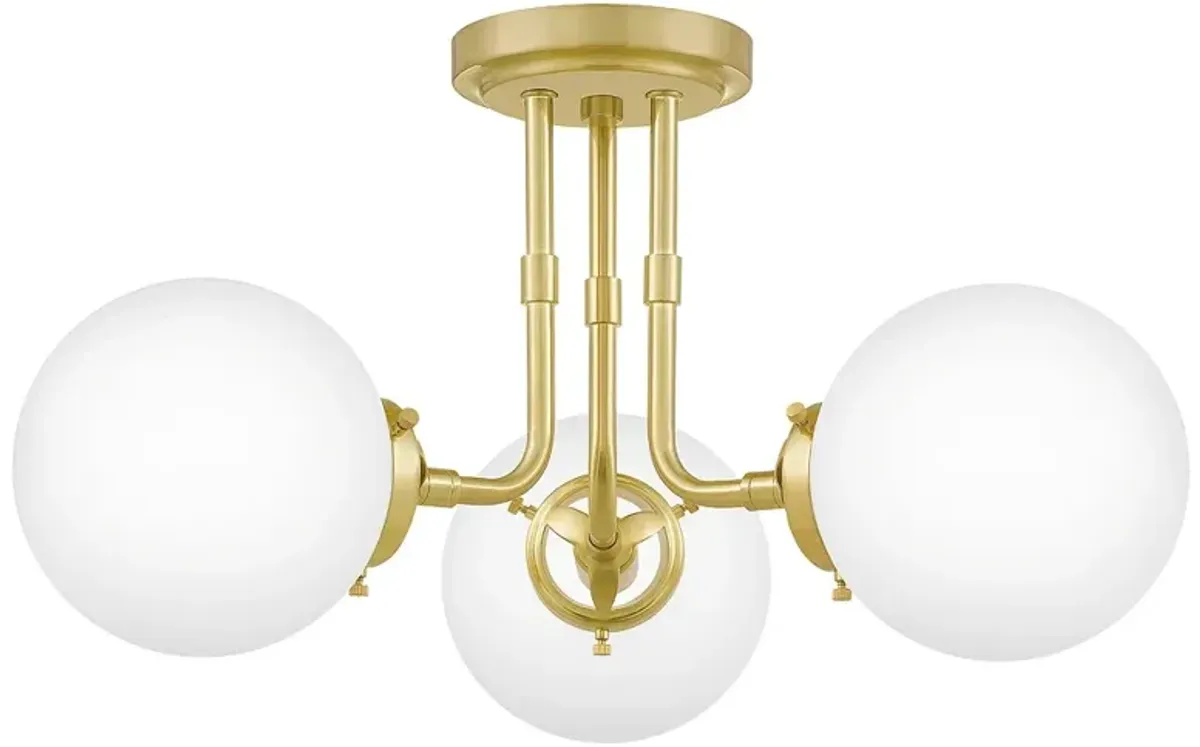 Quoizel Landry 3-Light Brass White Globe Semi-Flush Modern Ceiling Light