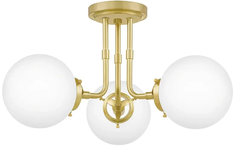 Quoizel Landry 3-Light Brass White Globe Semi-Flush Modern Ceiling Light