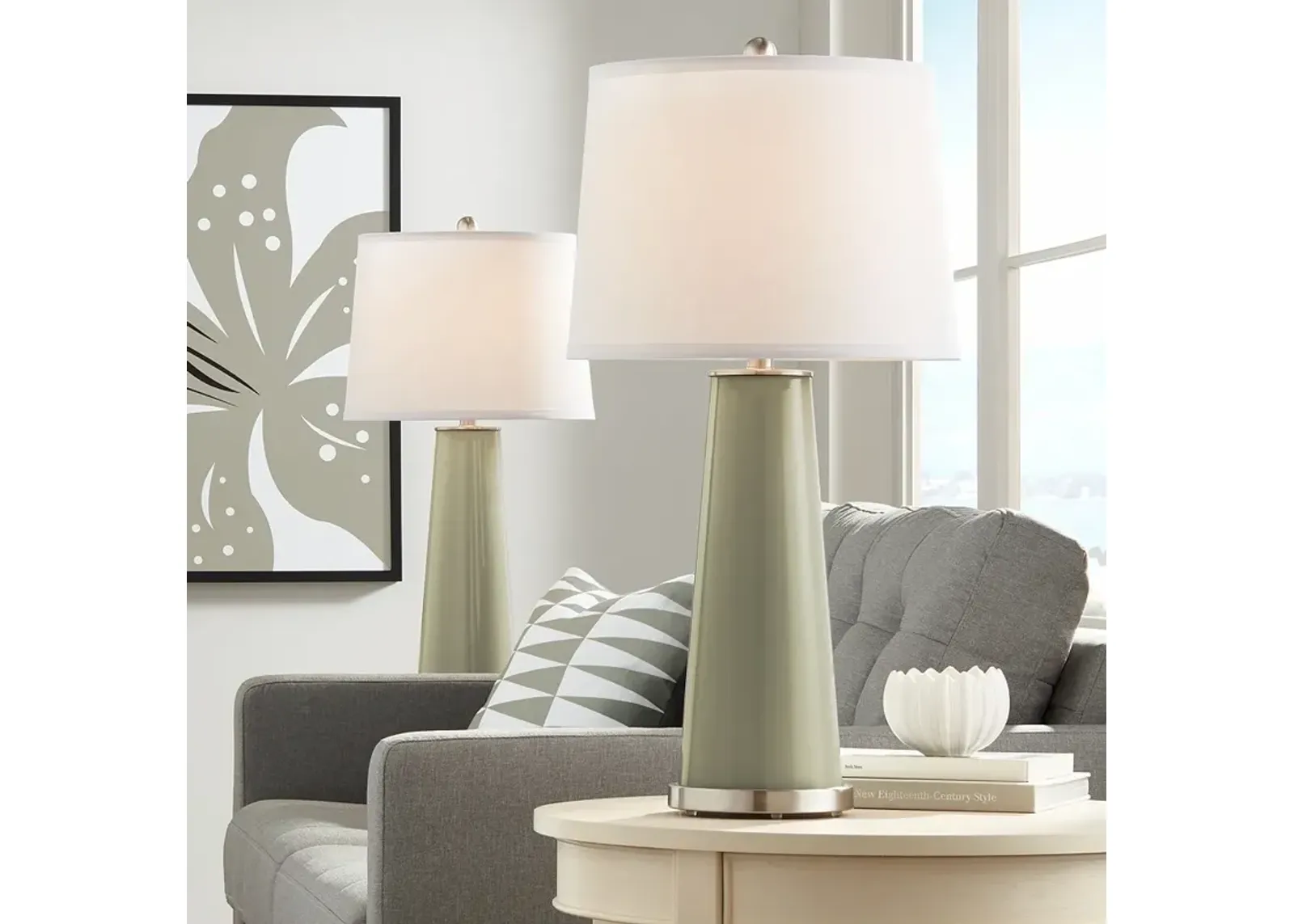 Color Plus Leo 29 1/2" Modern Glass Sage Green Table Lamp Set of 2