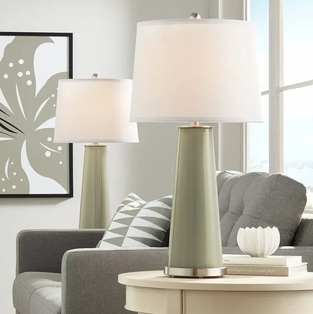 Color Plus Leo 29 1/2" Modern Glass Sage Green Table Lamp Set of 2