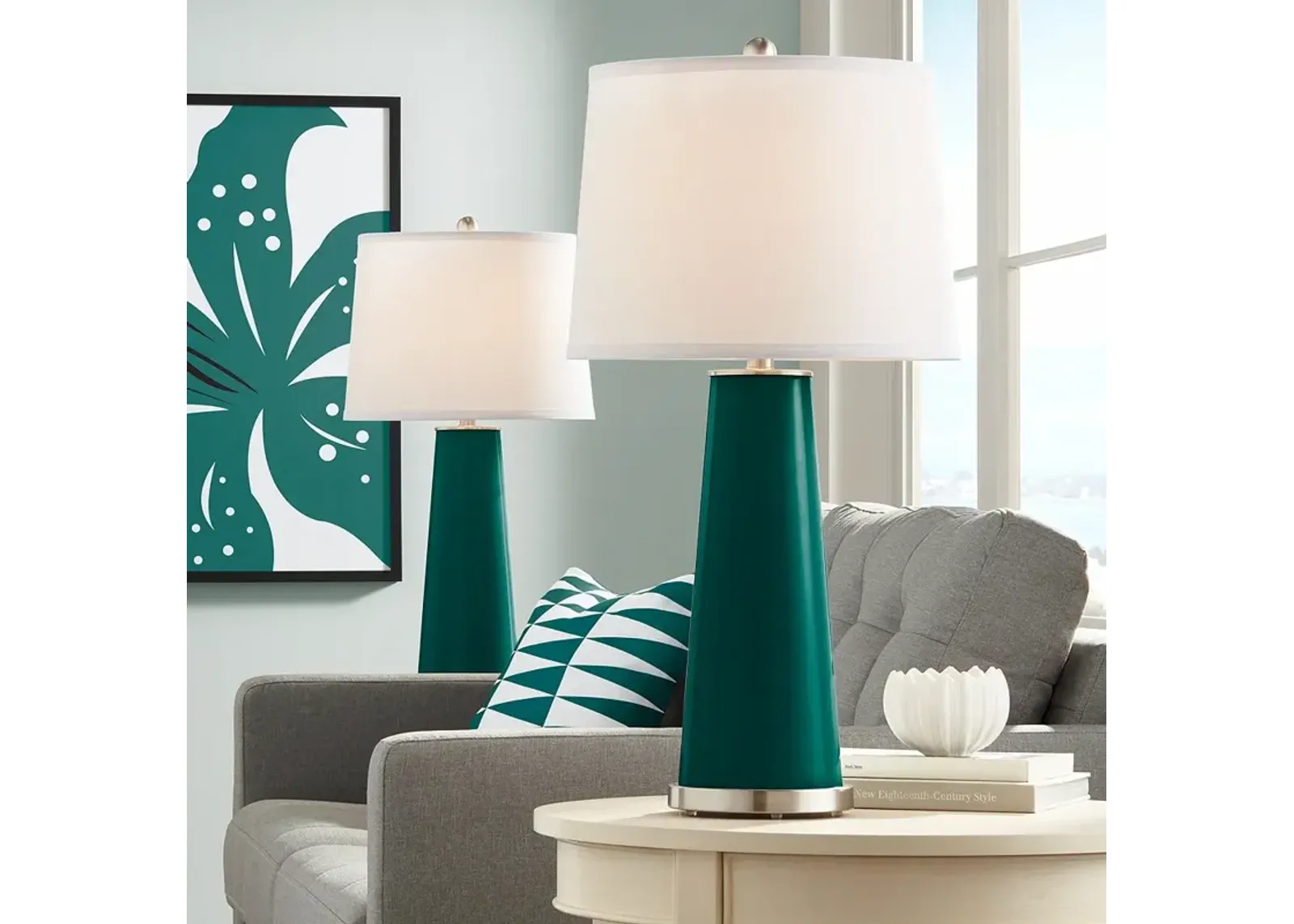 Color Plus Leo 29 1/2" High Peacock Blue Table Lamps Set of 2