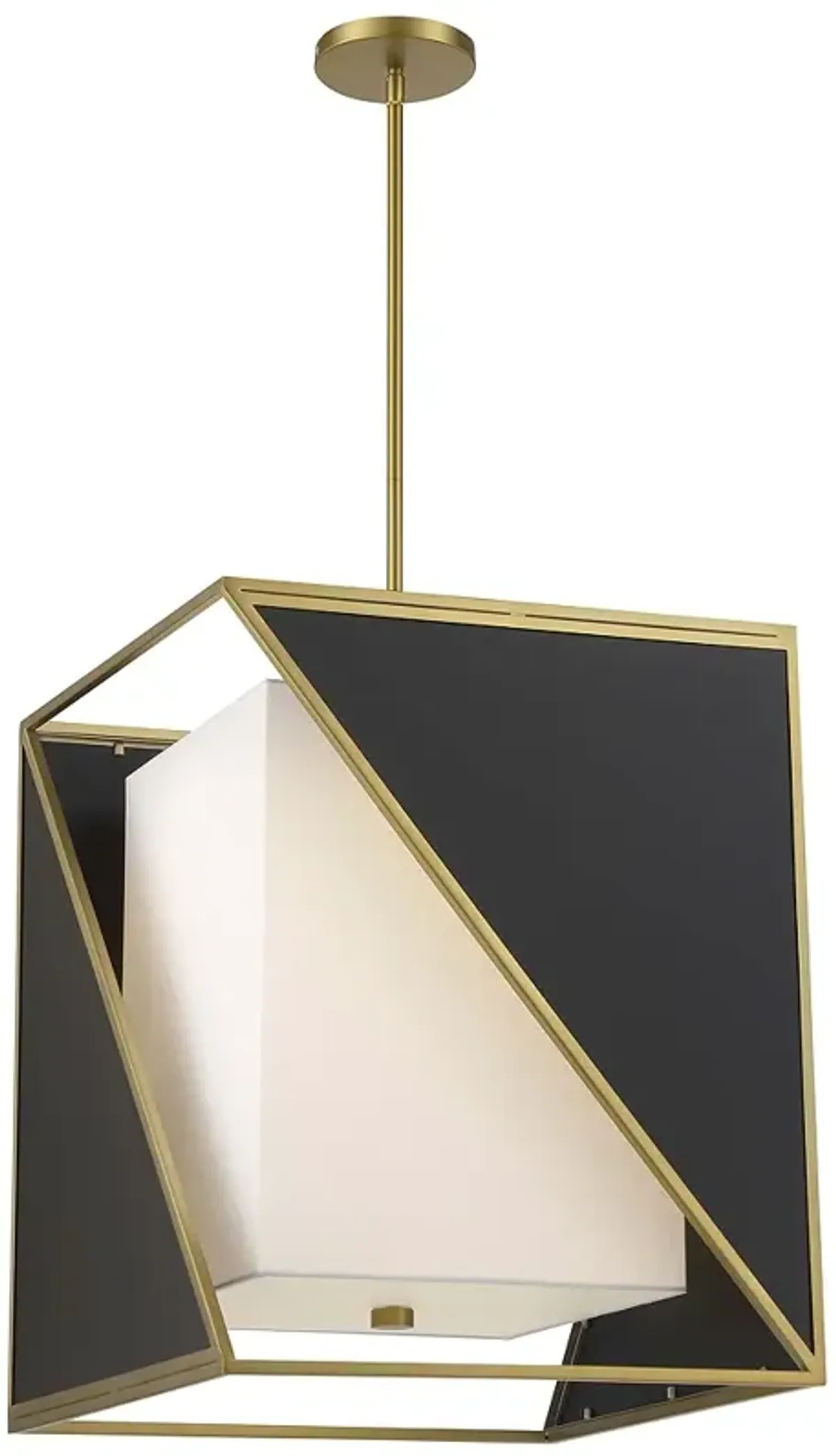 Metropolitan Aspect LED Black and Soft Brass Pendant with White Linen Shade