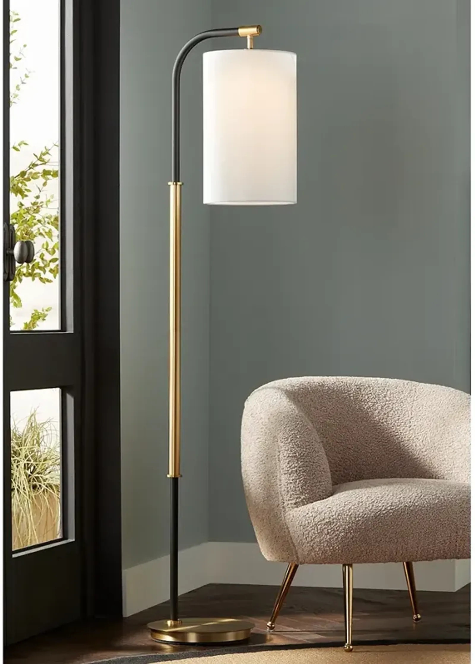 Possini Euro Sausalito 67" Downbridge Black and Warm Gold Floor Lamp