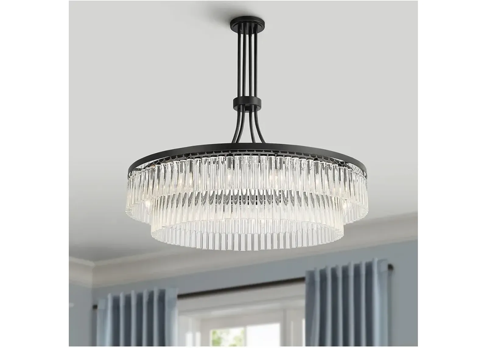 Stiffel Handry 38" Wide Black Glass Rod 16-Light Pendant