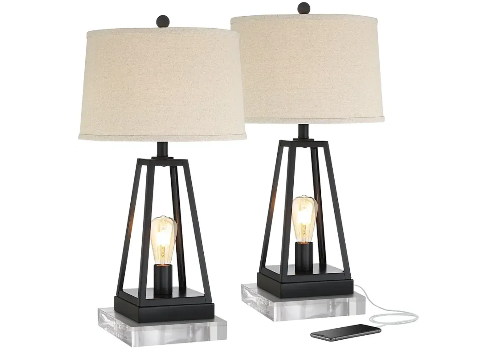 Kacey Metal LED Night Light USB Table Lamps With 8" Square Risers