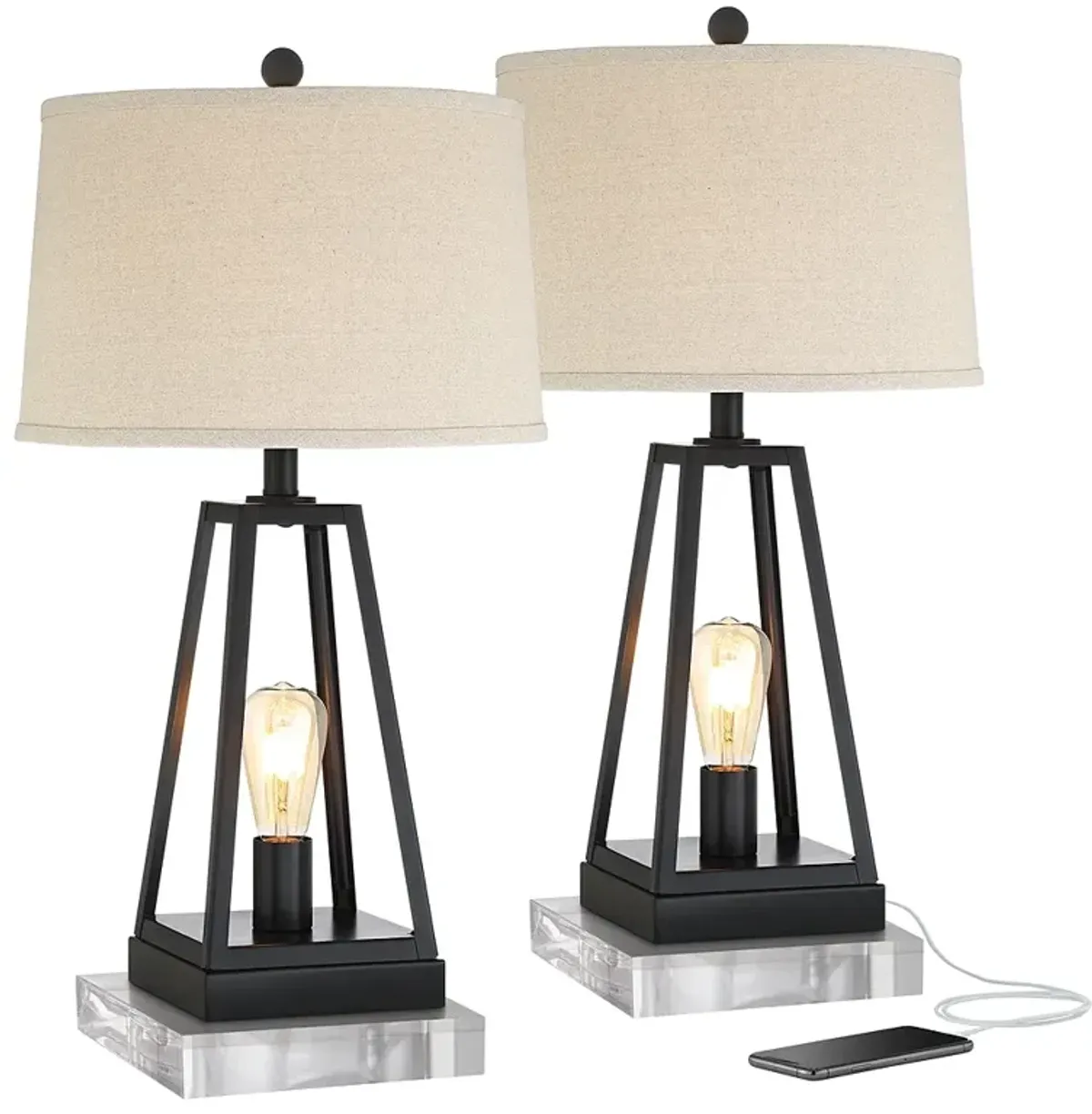 Kacey Metal LED Night Light USB Table Lamps With 8" Square Risers