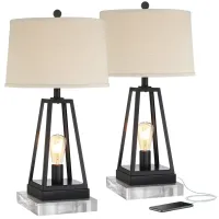 Kacey Metal LED Night Light USB Table Lamps With 8" Square Risers