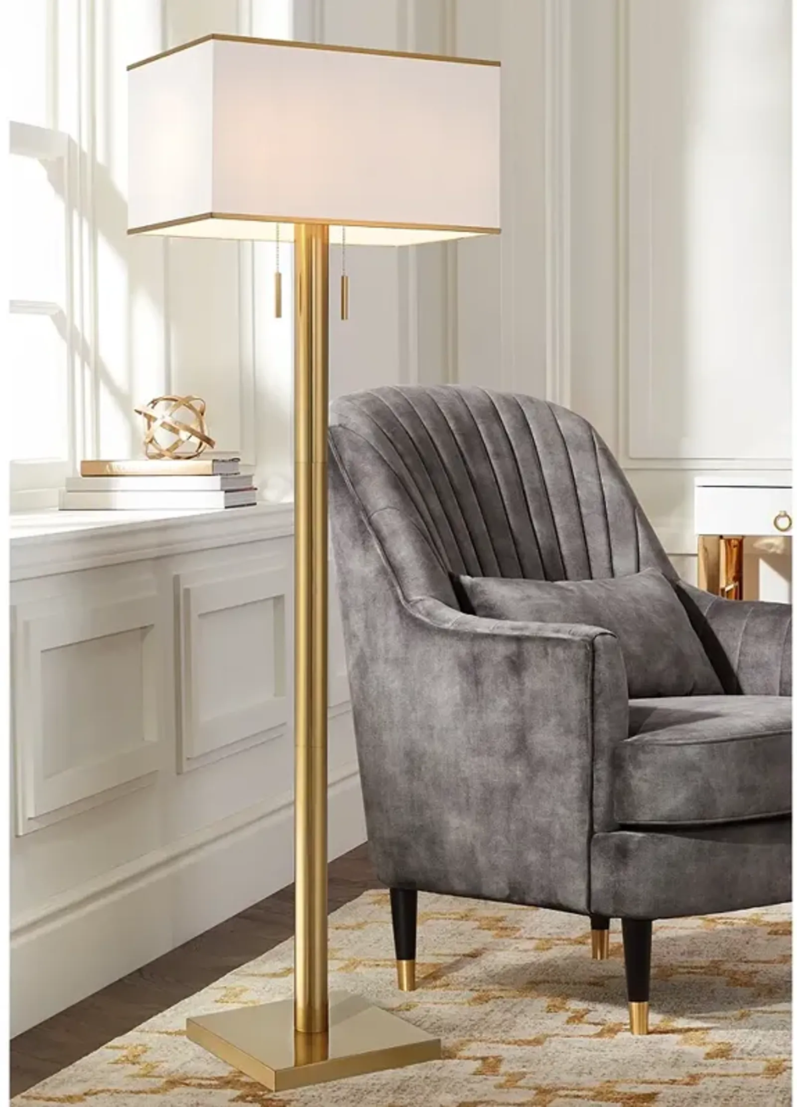 Possini Euro Bolivar 72" Oversized 2-Light Warm Gold Floor Lamp