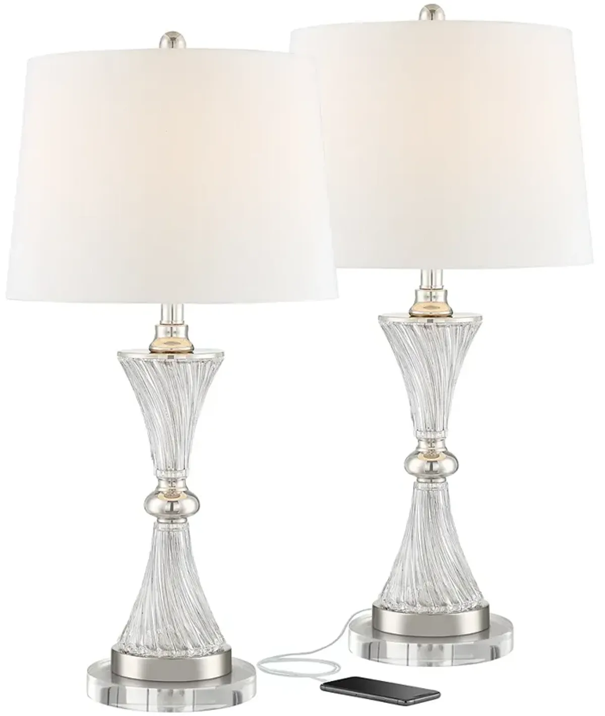 Regency Hill Luca 26 1/2" Chrome Glass USB Lamps with Round Risers
