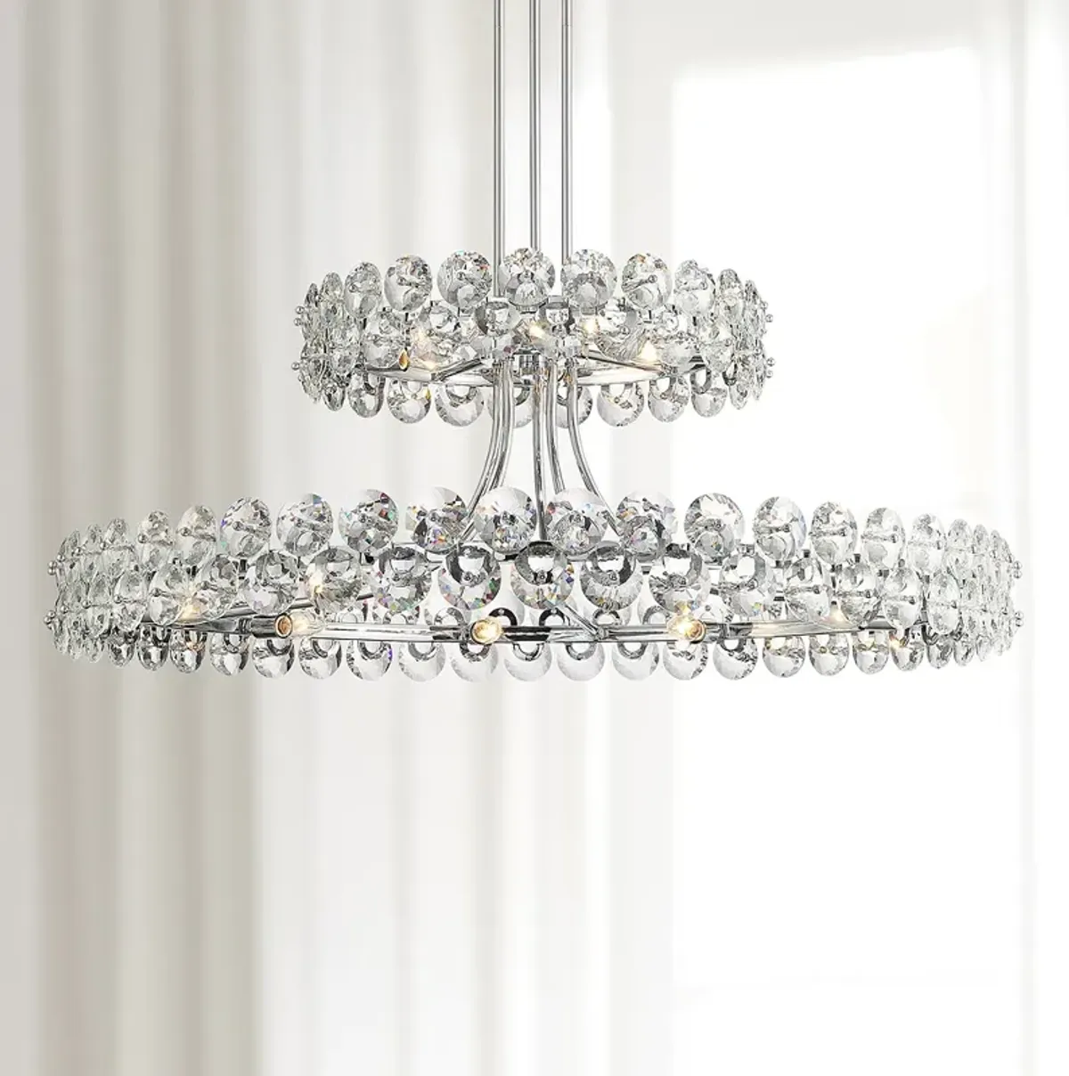 Stiffel Fass 41"W Chrome Crystal Ring Round 2-Tiered Pendant