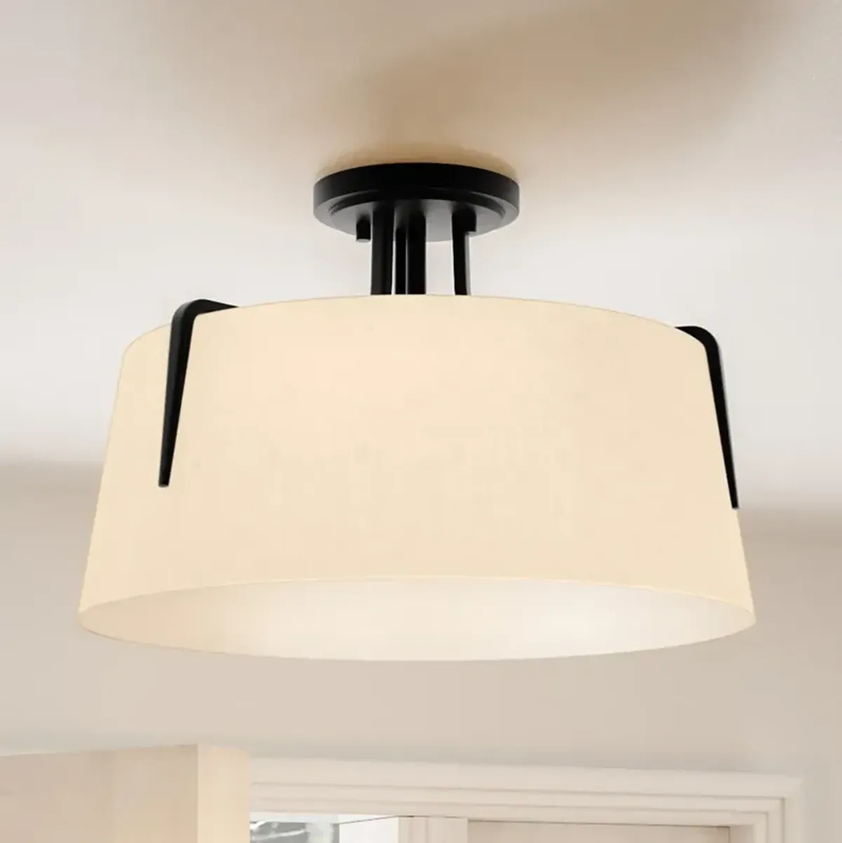 Quoizel Leona 3-Light Matte Black and Linen Rustic Modern Ceiling Light