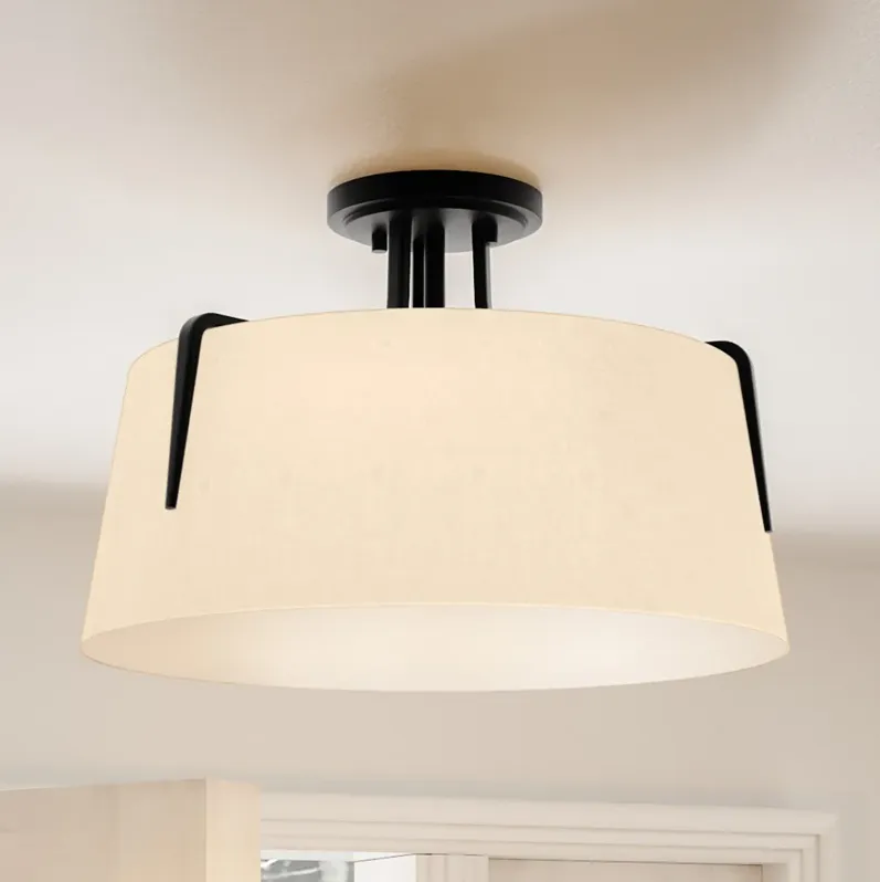 Quoizel Leona 3-Light Matte Black and Linen Rustic Modern Ceiling Light