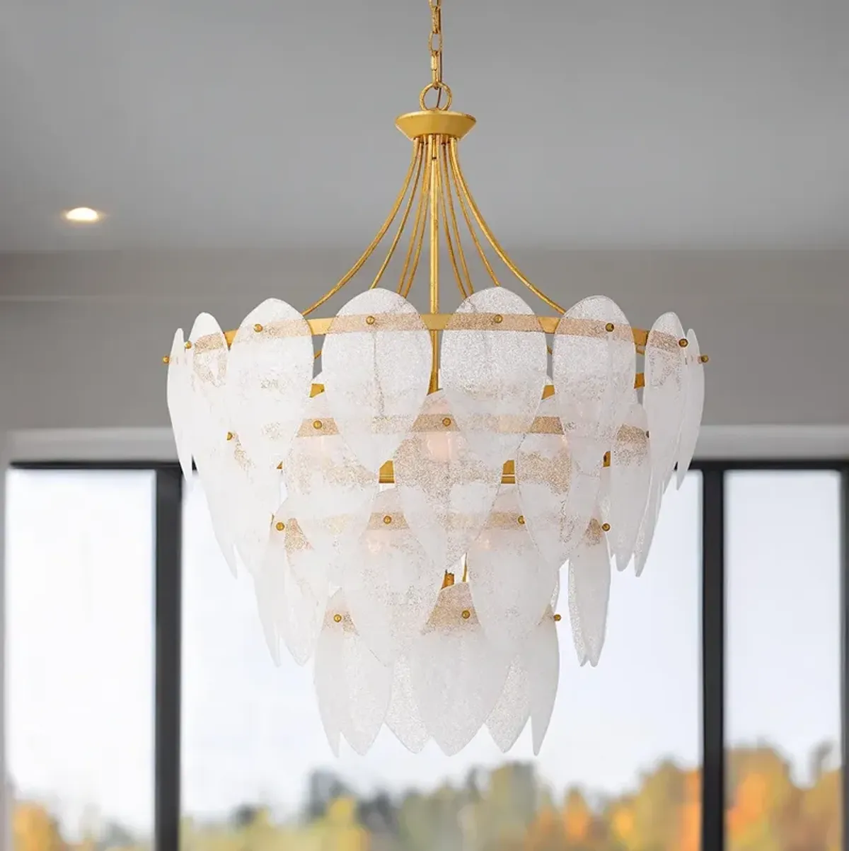 Quoizel Lilestone 28" Wide Gold Leaf 7-Light Pendant