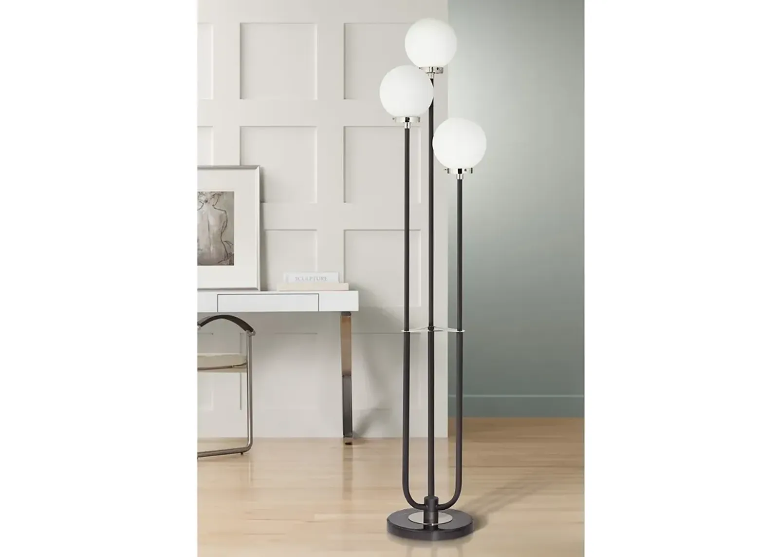 Pacific Coast Lighting 68" Black White Globe 3-Light Pole Floor Lamp