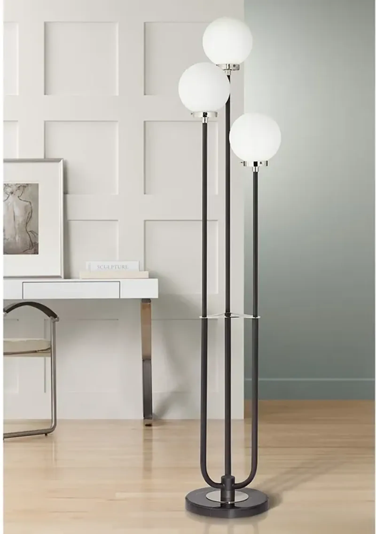 Pacific Coast Lighting 68" Black White Globe 3-Light Pole Floor Lamp