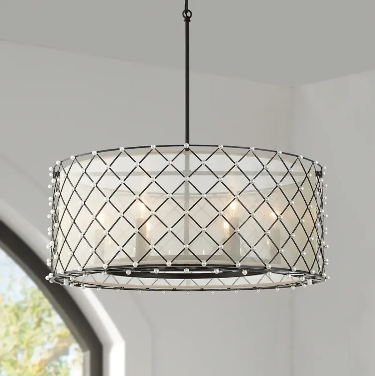 Sheer Elegance 28 1/2" Wide Coal 6-Light Drum Pendant Light
