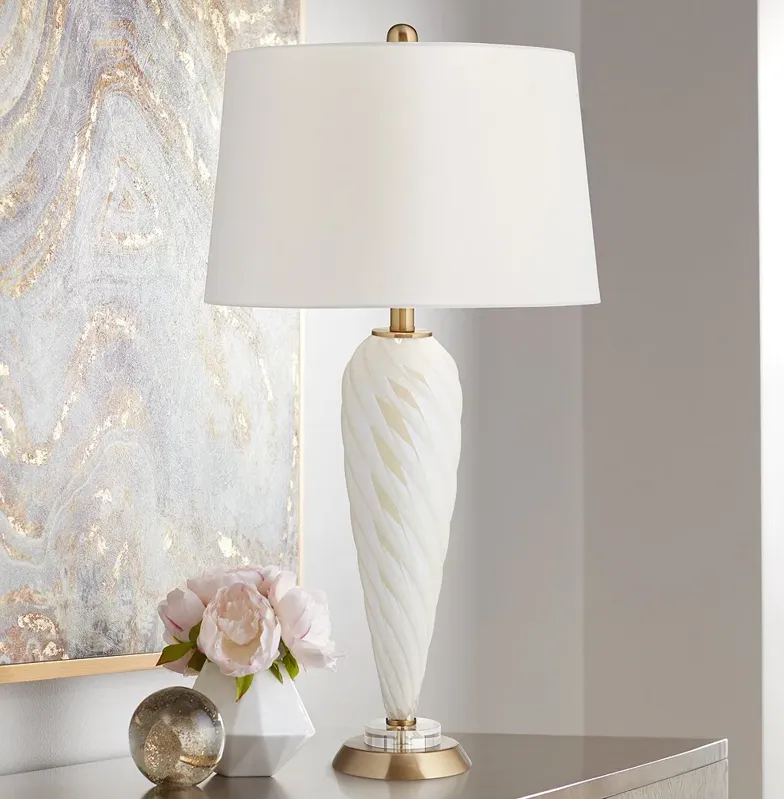 Pacific Coast Lighting Twist 30 1/4" High Pearl White Glass Table Lamp