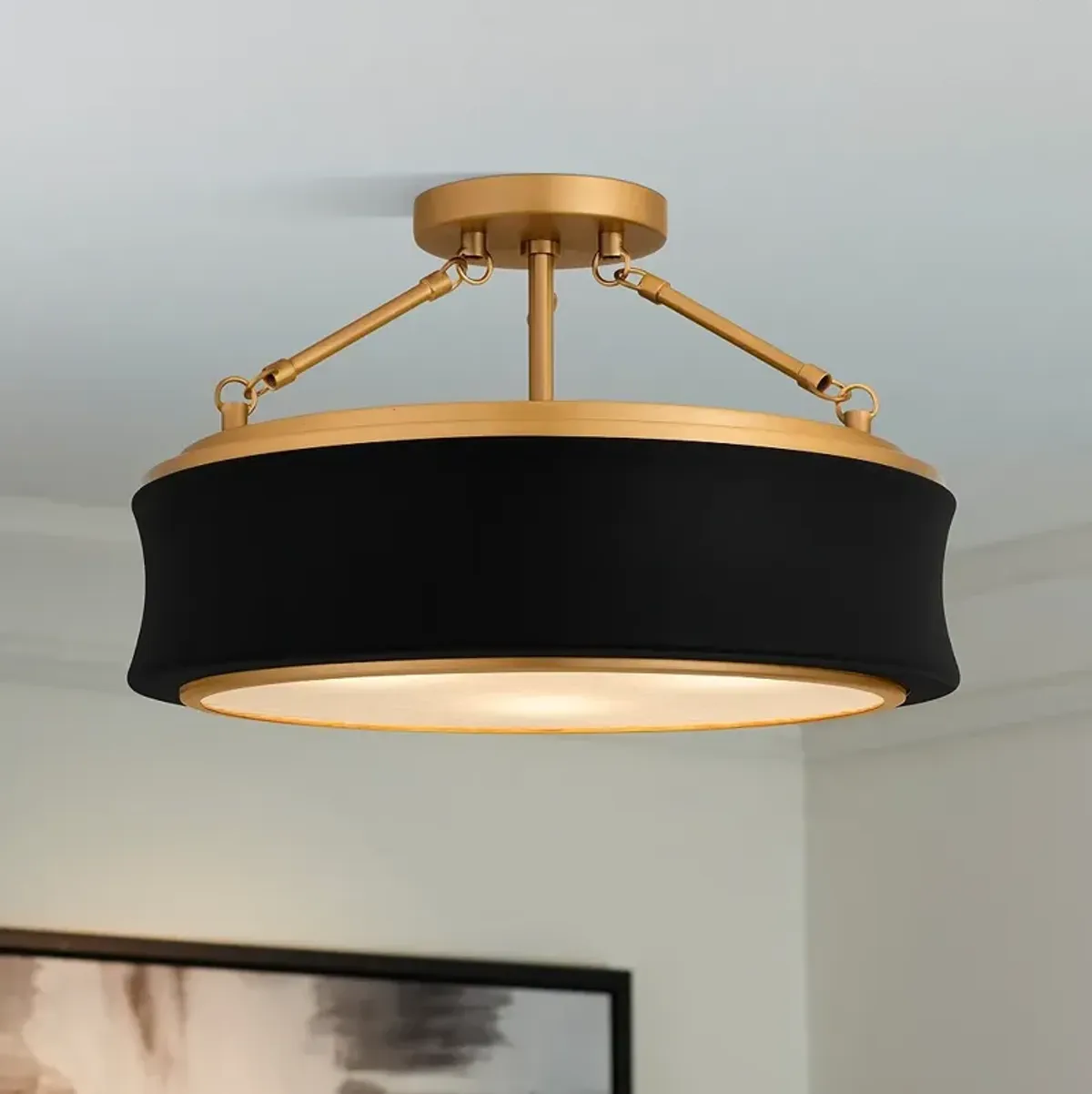 Quoizel Dylan 16" Wide Matte Black and Gold Drum Ceiling Light