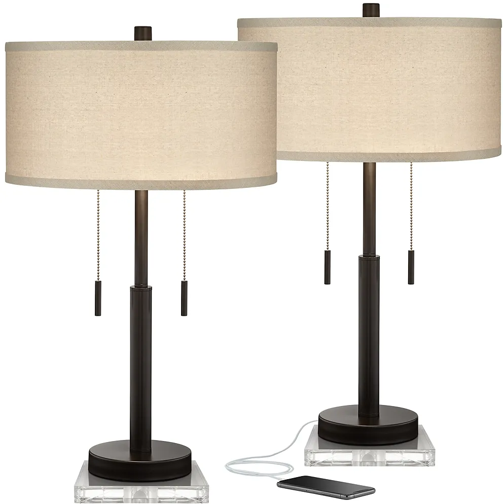 Bernie Industrial Bronze Table Lamps With USB and 7