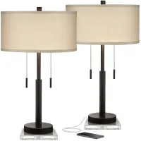 Bernie Industrial Bronze Table Lamps With USB and 7" Square Risers