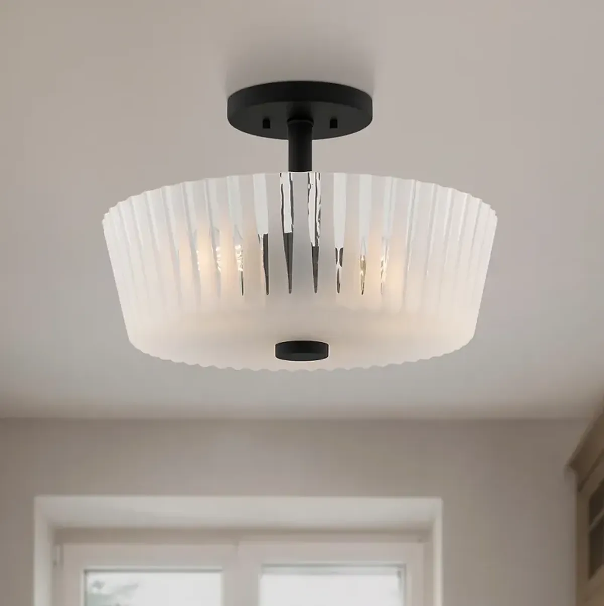 Quoizel Gray 16" Wide 3-Light Matte Black Semi-Flush Ceiling Light