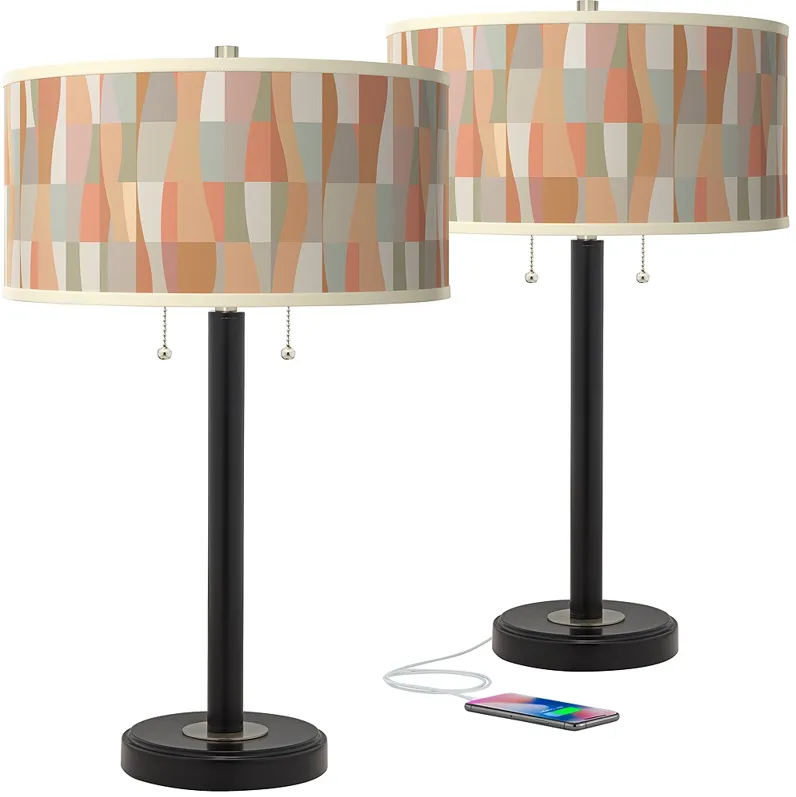 Sedona Arturo Black Bronze USB Table Lamps Set of 2