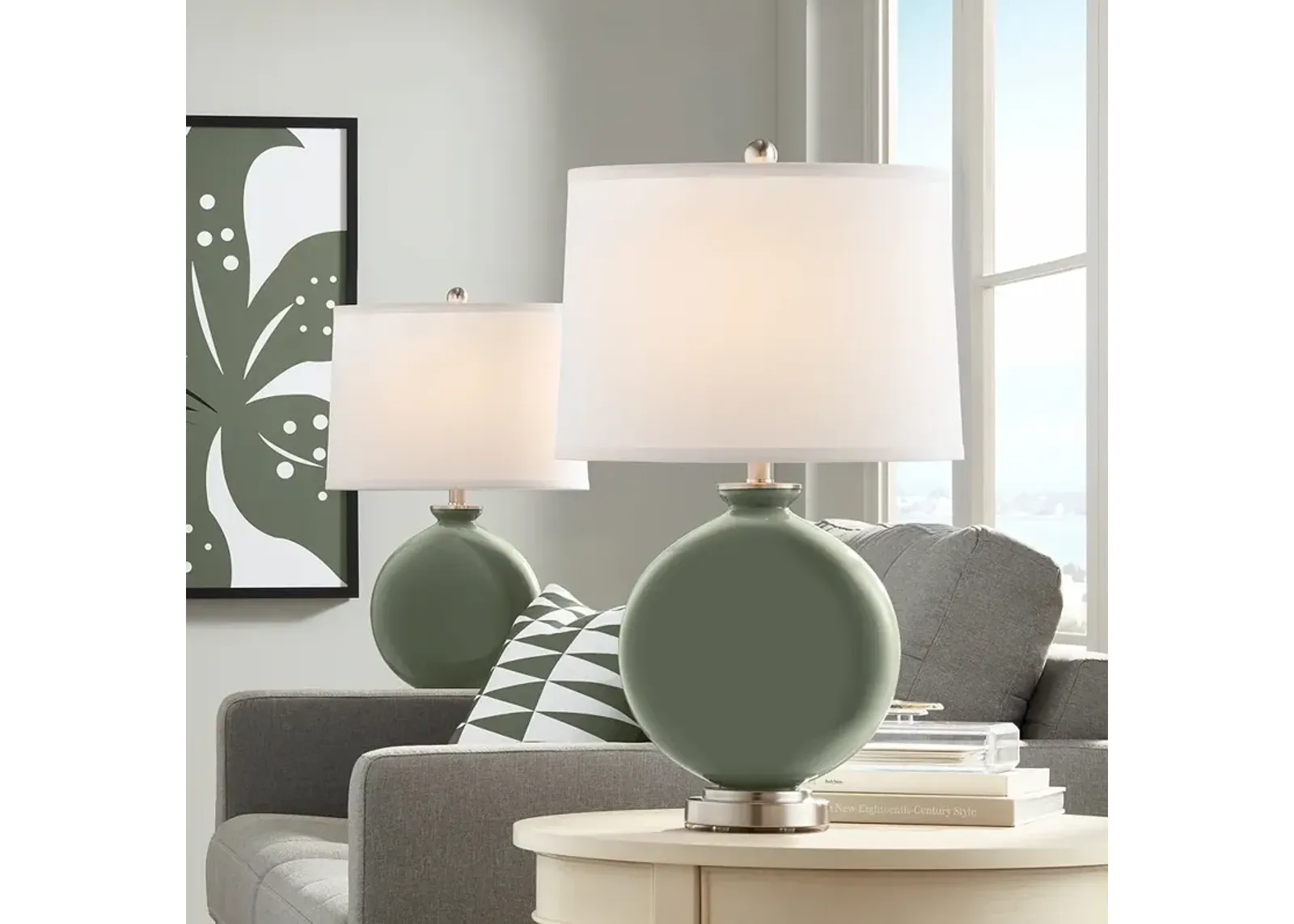 Color Plus Carrie 26 1/2" Deep Lichen Green Table Lamps Set of 2