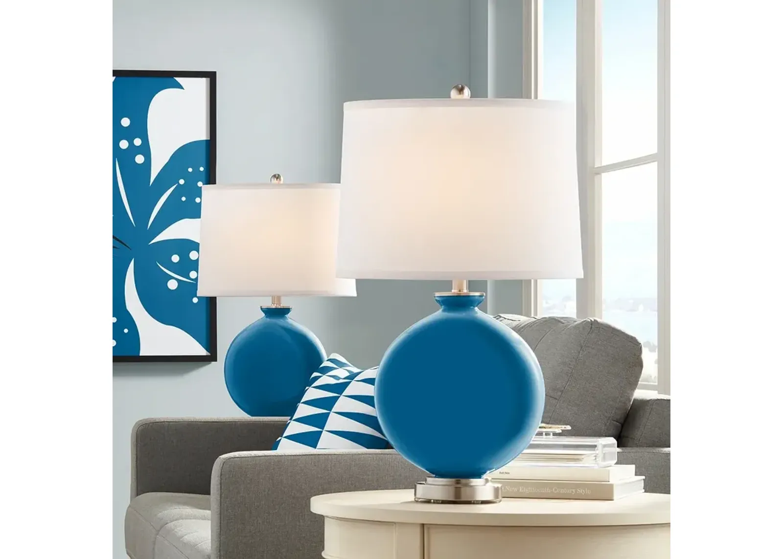 Color Plus Carrie 26 1/2" Coastal Mykonos Blue Table Lamp Set of 2