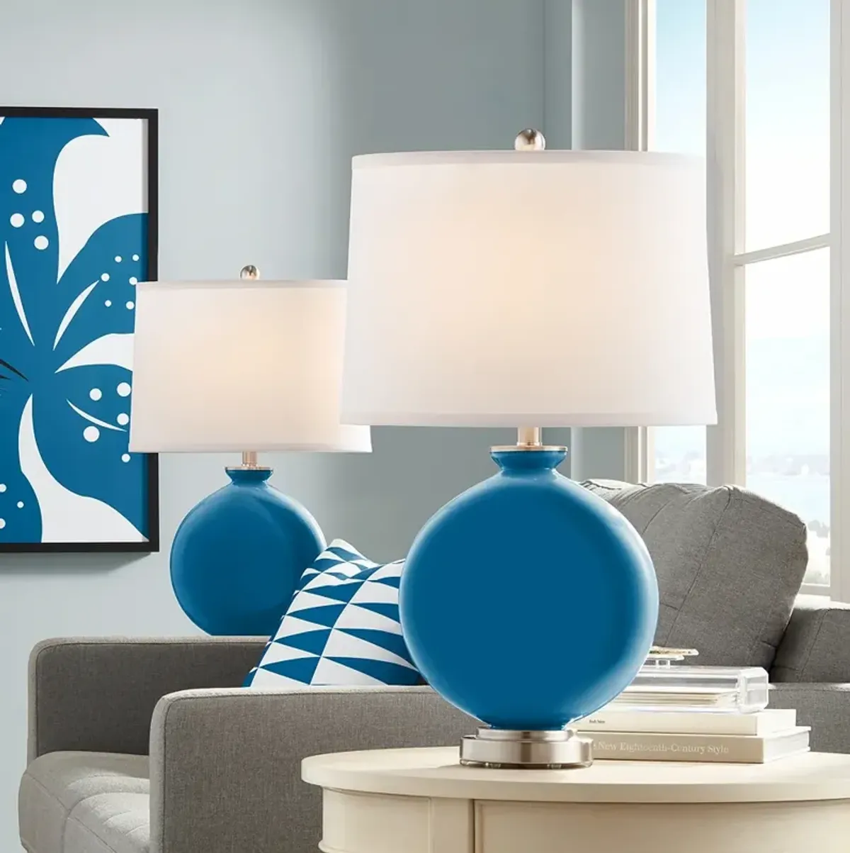 Color Plus Carrie 26 1/2" Coastal Mykonos Blue Table Lamp Set of 2